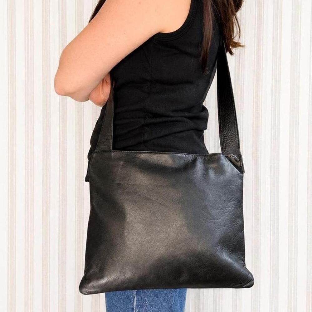 Vintage Emporio Armani Black Leather Shoulder Bag